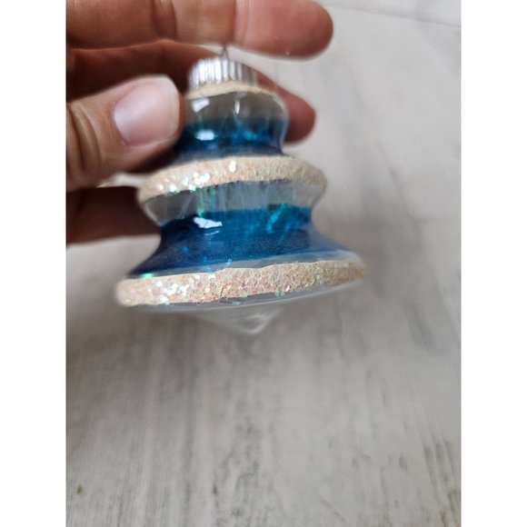 Radko tree tinsel glitter blue vintage ornament glass Xmas tree - Picture 1 of 9